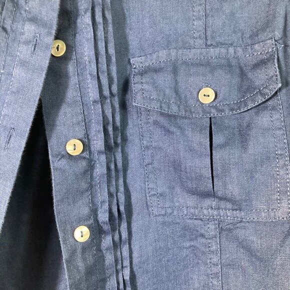Womens Jones & Co Linen Shirt Sleeveless Button Navy M - Picture 3 of 6